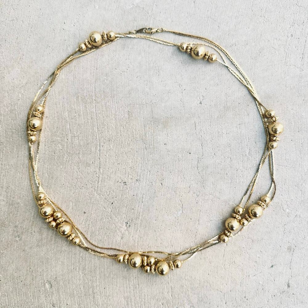 VTG Retro Art Deco Great Gadsby Avon Double Strand Beaded Gold Chain Necklace